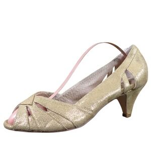 Chelsea Crew Evelyn Womens Size 38 Gold Fabric Peep Toe Heels Dressy Classic